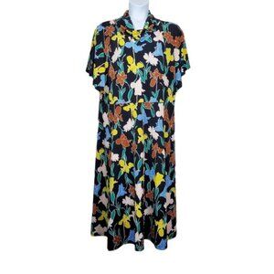 Eloquii Womens Black Multicolor Floral Print Cowl Neck Midi Dress Size 26